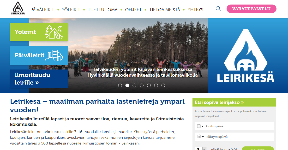 Leirikesä otti käyttöön uudistetun verkkosivuston