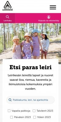 Kuvassa Varauspalvelun etusivu mobiilinäkymässä.