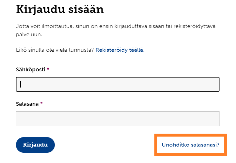 Valitse esiin tulevasta ruudusta Unohditko salasanasi? -linkki.